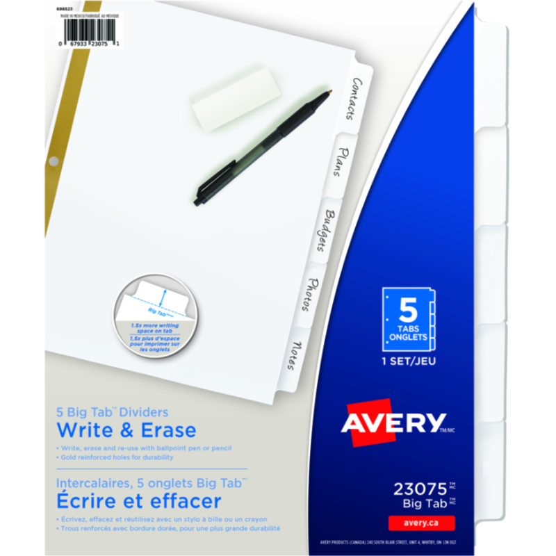 Avery Big Write On Divider - 5-Tab set