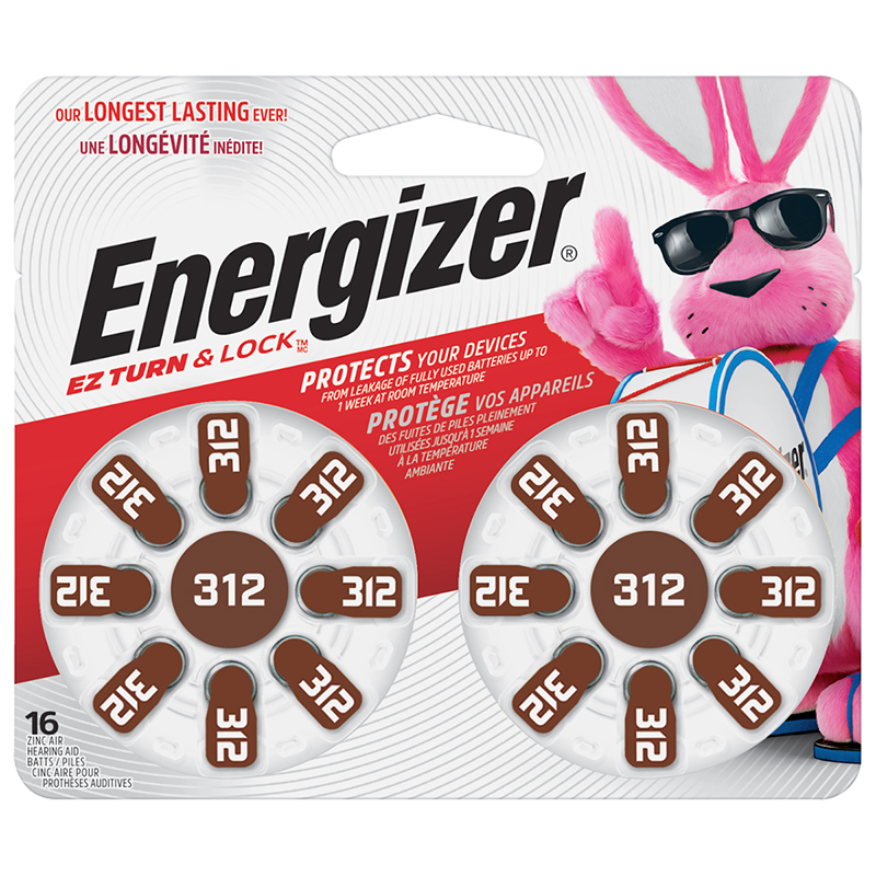 Energizer EZ Turn & Lock Size 312 Hearing Aid Batteries - 16 Pack - AZ312DP-16