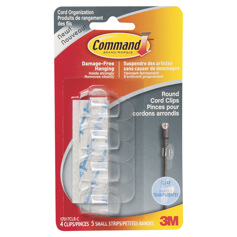 Command Round Cord Clips - Clear - 4's