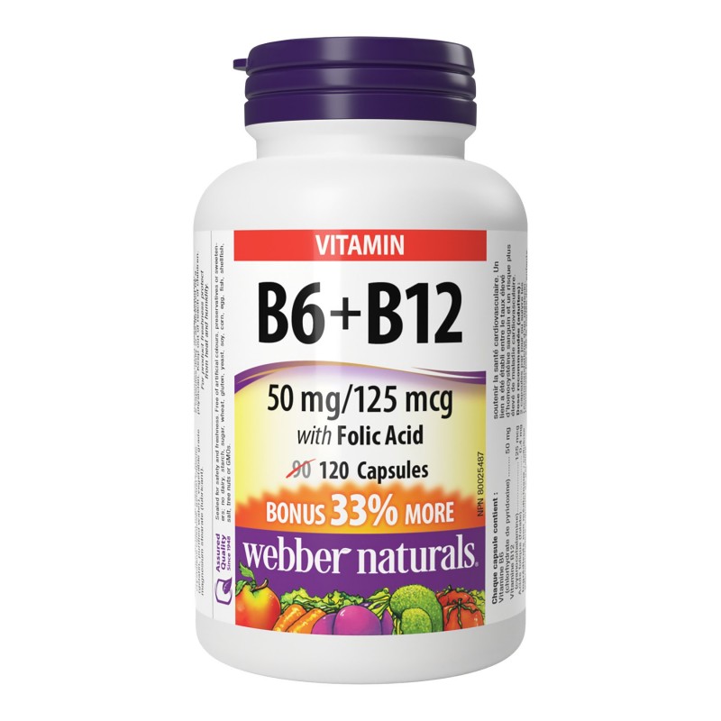 Webber Naturals Vitamin B6+B12 Capsules - 50 mg/125 mcg - 120's