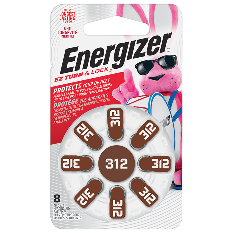 Energizer EZ Turn & Lock Size 312 Hearing Aid Batteries - 8 Pack - AZ312DP-8