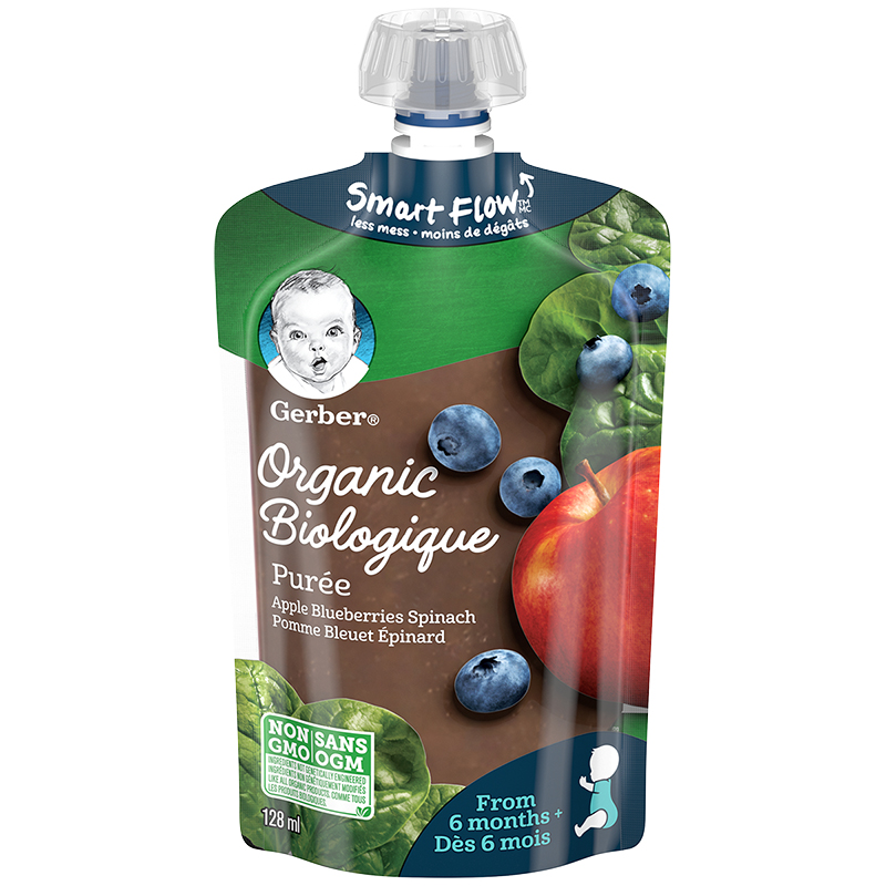 Gerber Organic Puree - Apple/Blueberry/Spinach - 128ml