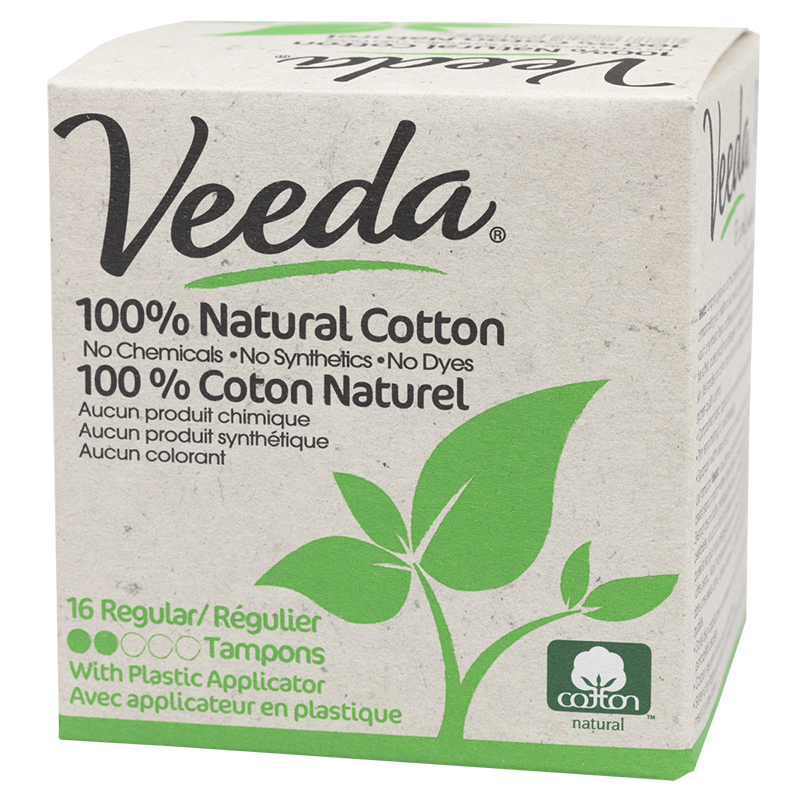 Veeda 100% Natural Cotton Tampons - Regular - 16s