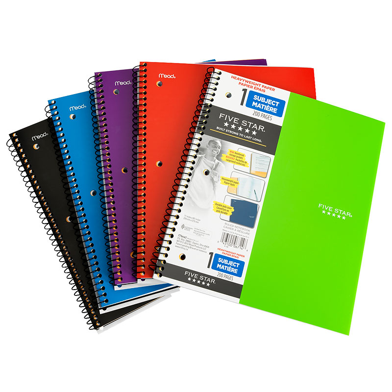 Five Star 1 Subject Notebook - 200 Pages - Assorted Colours