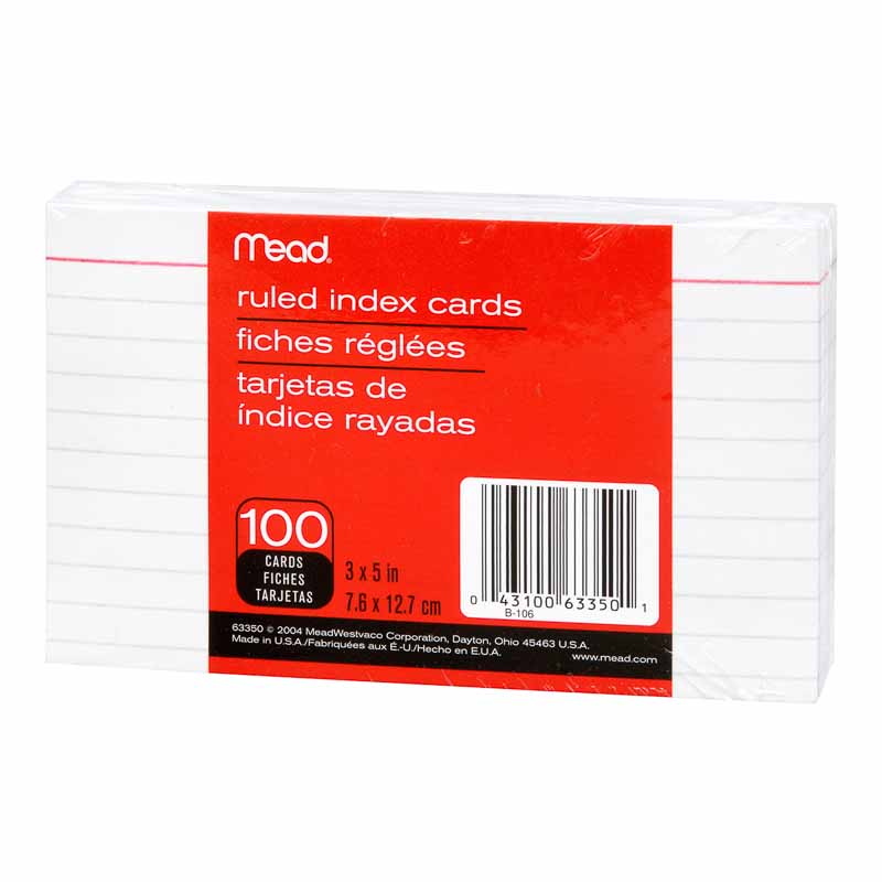Mead Index Cards - Ruled - 3 x 5 - 100 pack