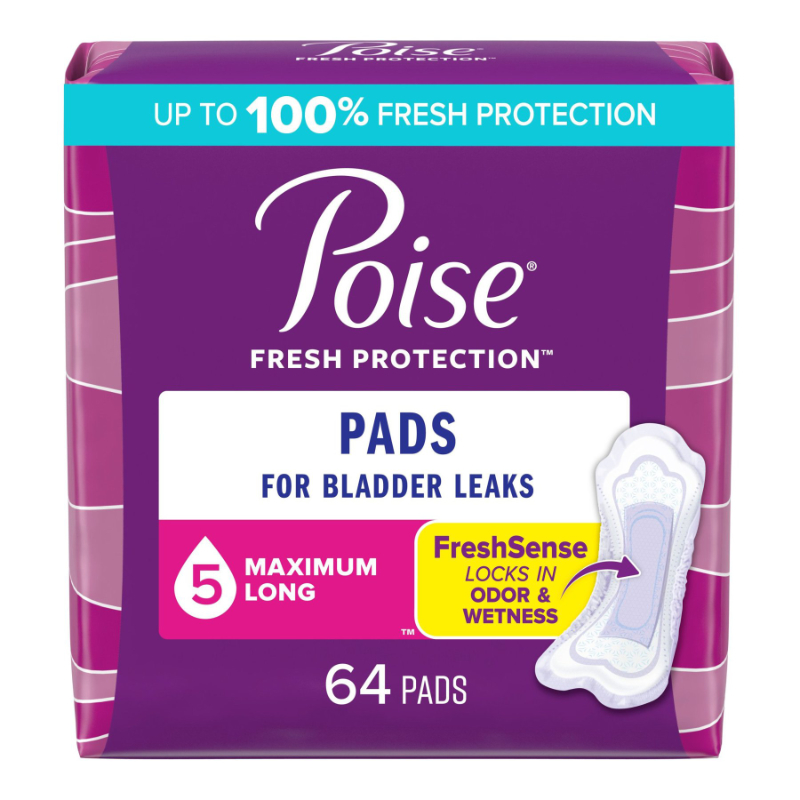 Poise Incontinence Pads - Maximum Absorbency - Long - 64 Count