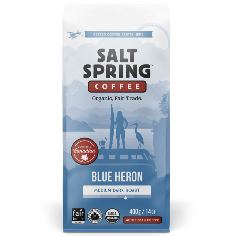 Salt Spring Coffee - Blue Heron Medium Dark Roast - Whole Bean - 400g