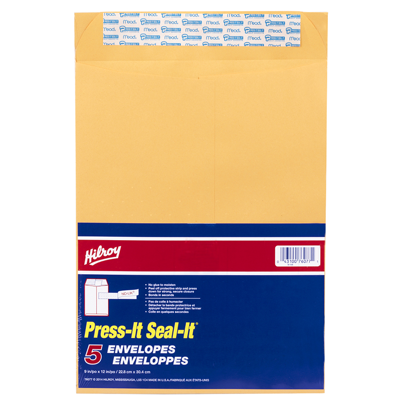 Hilroy Press It Seal It Envelopes - 9 x 12 inch - 5 pack