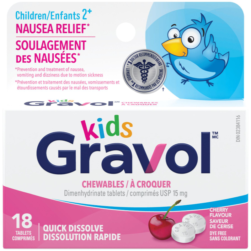 Gravol Kids Quick Dissolve Chewable Dye-Free - Cherry - 18s