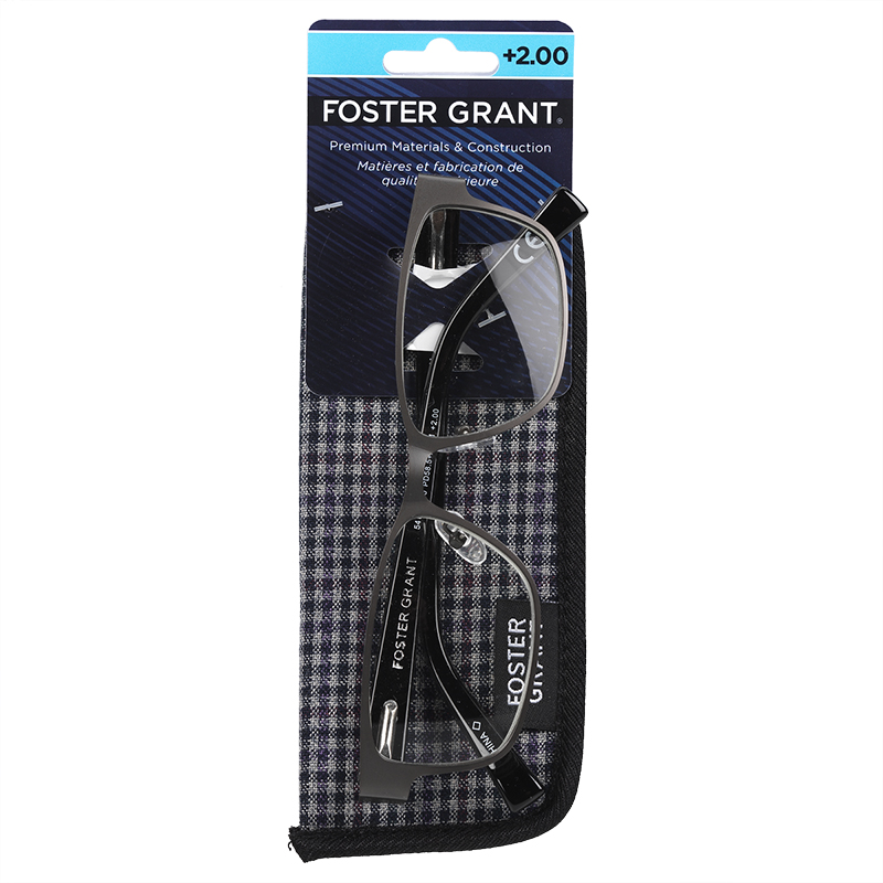 Foster Grant Bryce Gun Reading Glasses with Case - 2.00