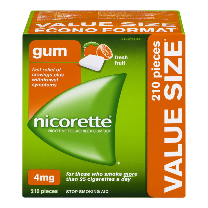 Nicorette Nicotine Gum Stop Smoking Aid - Fresh Fruit - 4mg - 210s