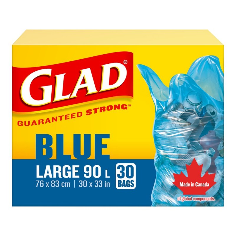 GLAD Guaranteed Strong Blue Trash Bags - Large - 90L/30s