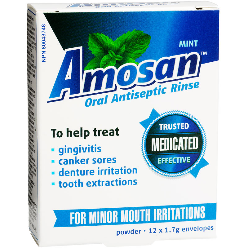 Amosan Oral Antiseptic Rinse - Mint - 12 x 1.7g