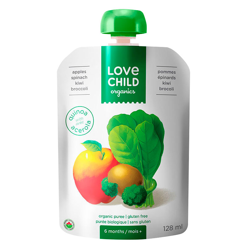 Love Child Organics Puree - Apples, Spinach, Kiwi and Broccoli - 128ml