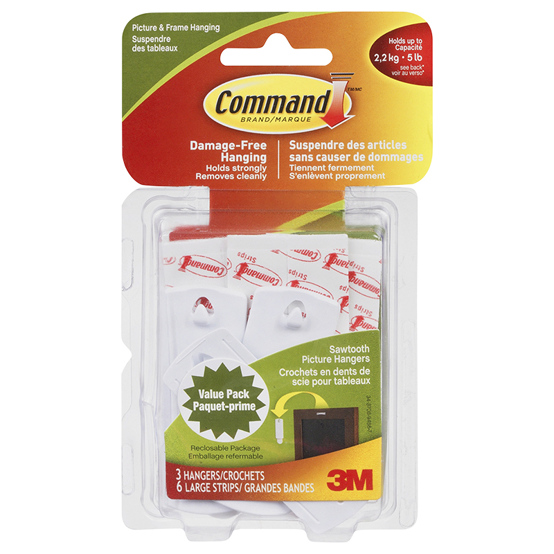 Command Sawtooth Picture Hanging Hooks - White - 3's