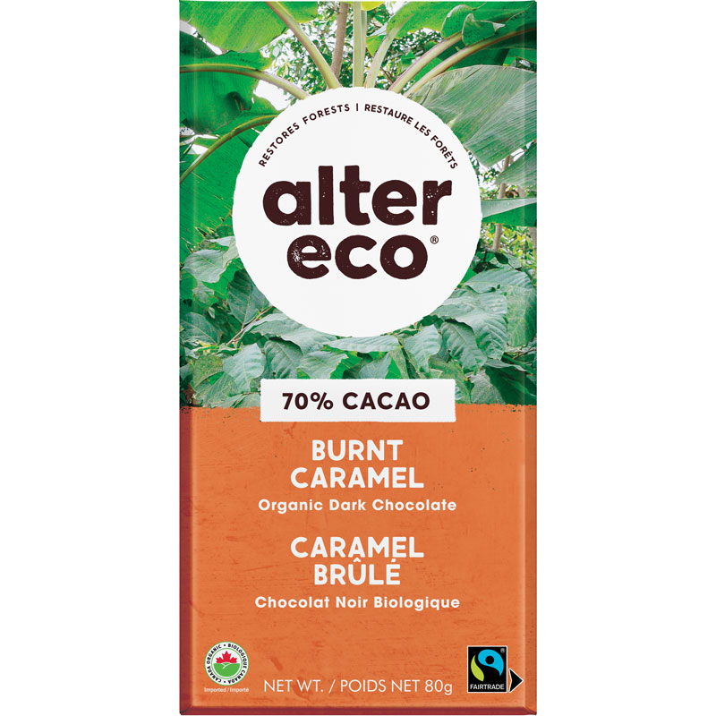 Alter Eco Deep Dark Salted Organic Chocolate Bar - 70% Cacao - Burnt Caramel - 80g