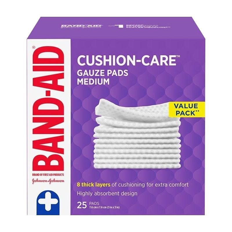 BAND-AID Cushion-Care Gauze Pads - 7.6 x 7.6 cm - Medium - 25's