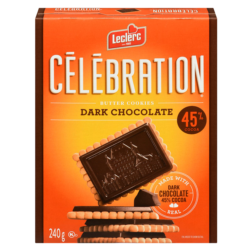 Leclerc Celebration Butter Cookies - 45% Cocoa Dark Chocolate - 240g