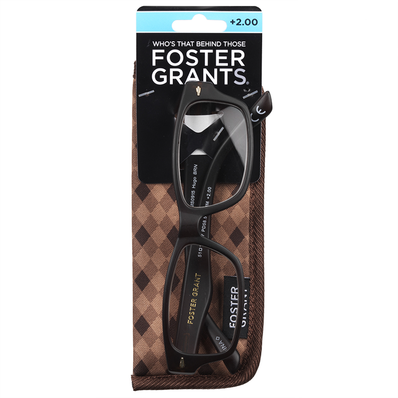 Foster Grant Hugo Brown Reading Glasses with Case - 2.00