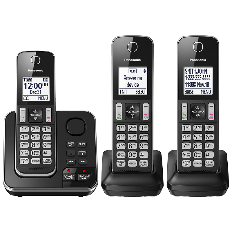 Panasonic 3 Handset Cordless Phone with Answering Machine - Black - KXTGD393B