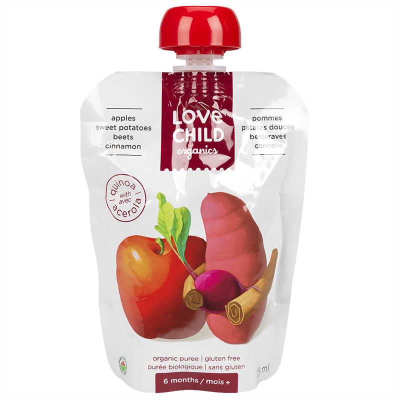 Love Child Organics Puree - Apples, Sweet Potatoes, Beets, and Cinnamon with Quinoa - 128ml