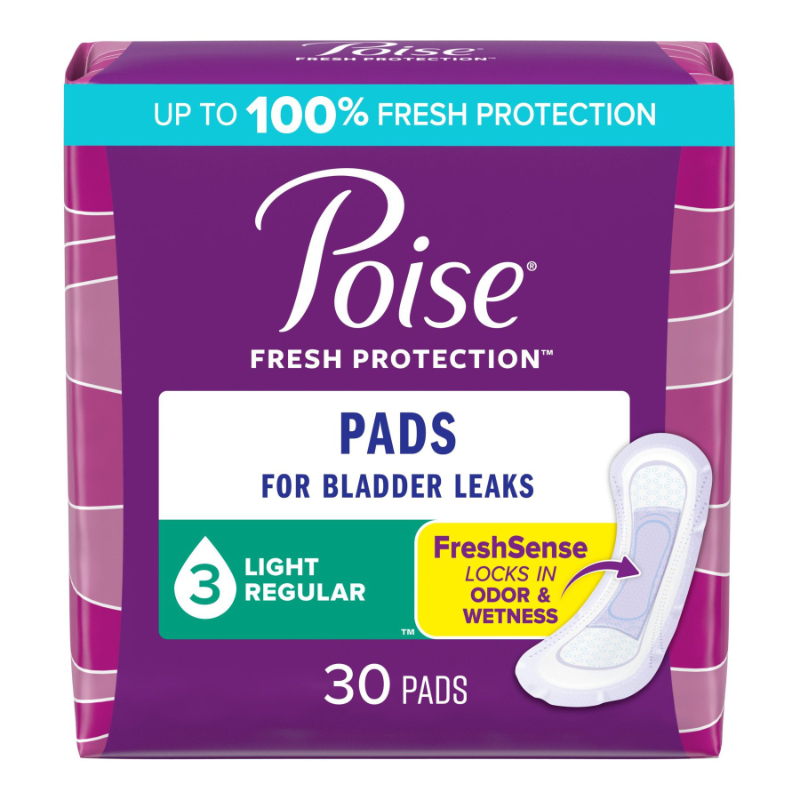Poise Incontinence & Postpartum Regular Length Pads - Light Absorbency - 30 Count 