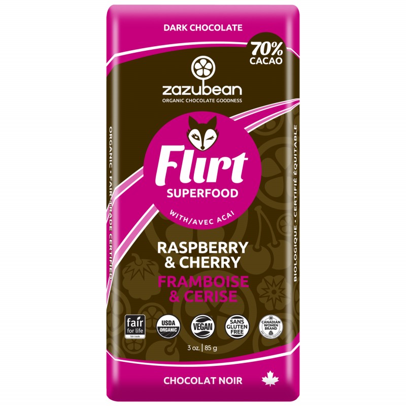 Zazubean Flirt Raspberry and Cherry Dark Chocolate - 85g