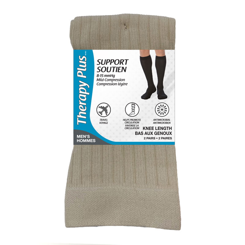 Therapy Knee High Socks - Tan - 2 Pair - Size 7 to 12