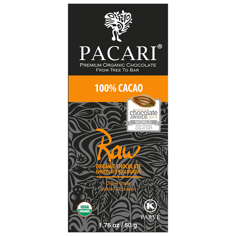 Pacari Organic Chocolate Bar - Raw - 100% Cacao - 50g