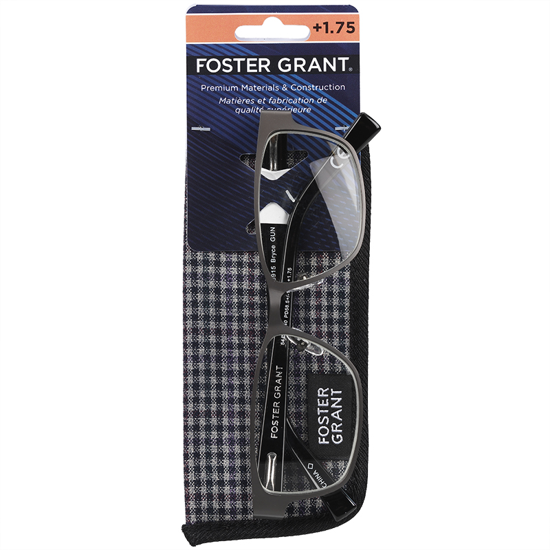 Foster Grant Bryce Gun Reading Glasses with Case - 1.75