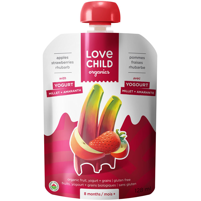 Love Child Organics Puree - Apples, Strawberry and Rhubarb with Yogurt - 128ml