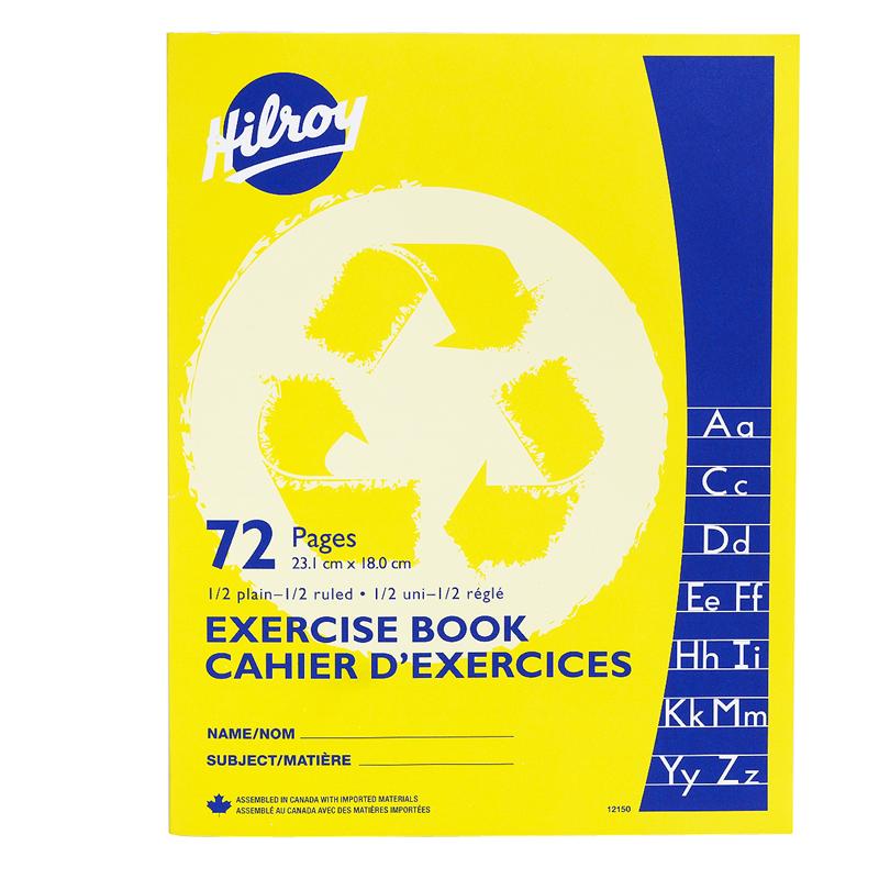 Hilroy Recycled Exercise Book 1/2 Ruled 1/2 Blank - 72 pages