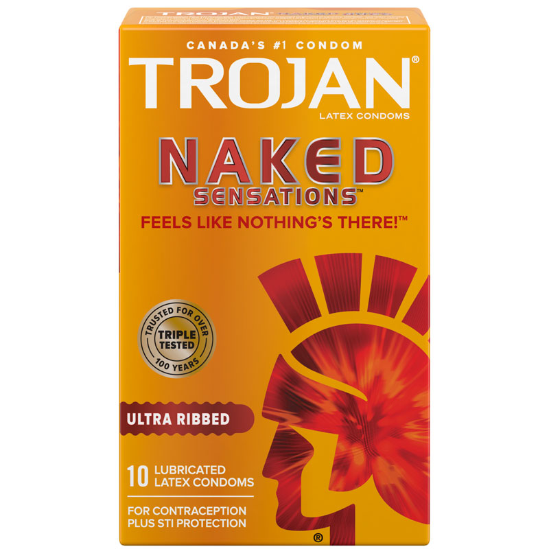 TROJAN Ultra Ribbed NAKED SENSATIONS Lubricated Condoms - 10s
