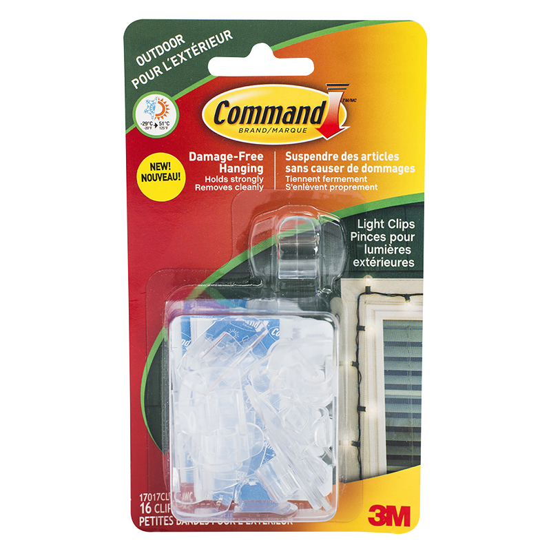 Command Outdoor Light Clips - Clear - 16's