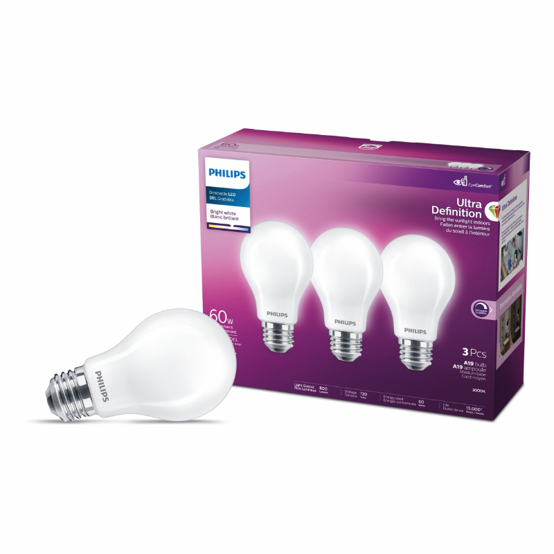 Philips Performance A19 LED Light Bulb - Bright White - 8W/3 pack