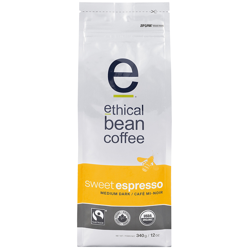 Ethical Bean Coffee - Sweet Espresso Medium Dark Roast - Whole Bean - 340g