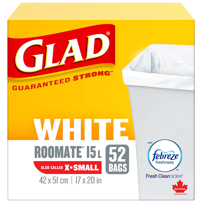 Glad White Garbage Bags with Freshscent - X-Small - 15L/52s