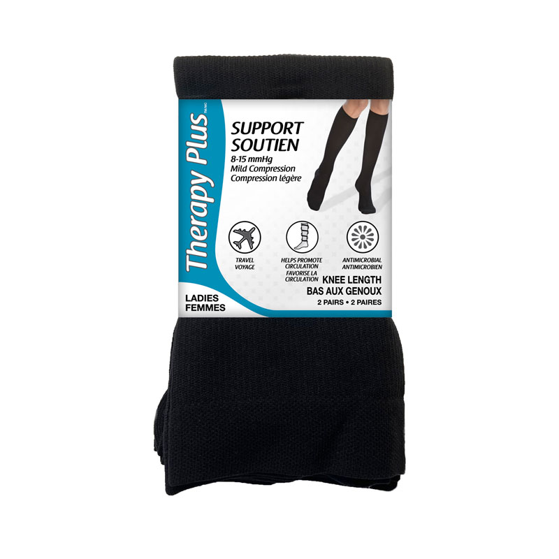 Therapy Plus Ladies Knee High Socks - Black - 2 Pair -  Size 6 to 10