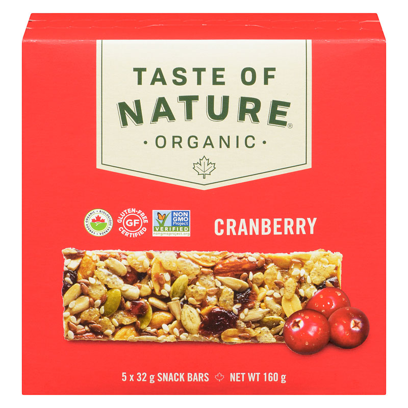 Taste of Nature Organic Snack Bar - Cranberry - 5x32g