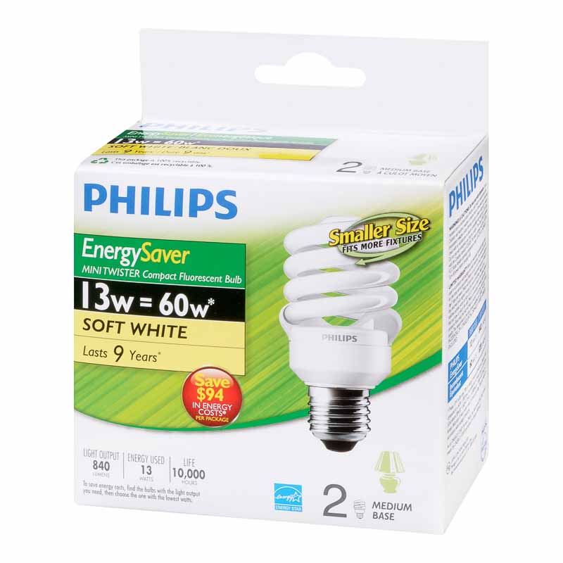 Philips Minitwister 23w CFL Bulb - Soft White - 2 pack