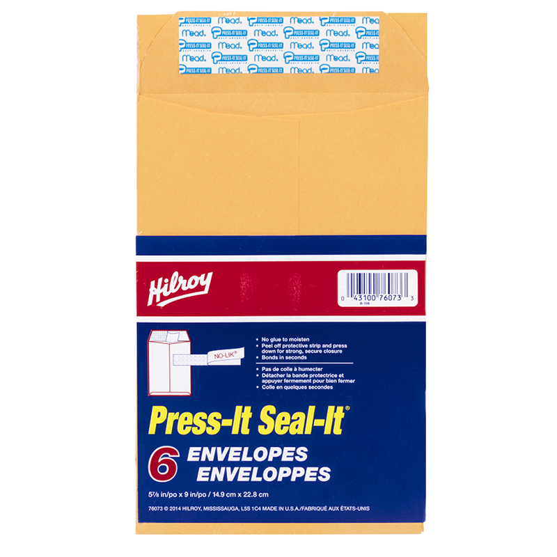 Hilroy Press-It Seal-It Self Adhesive Envelope - 6 x 9 Inches - 6 Pack