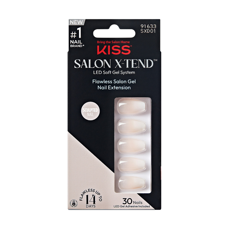Kiss Salon X-Tend LED Soft Gel System False Sculpted Nail Kit - Words - 30s