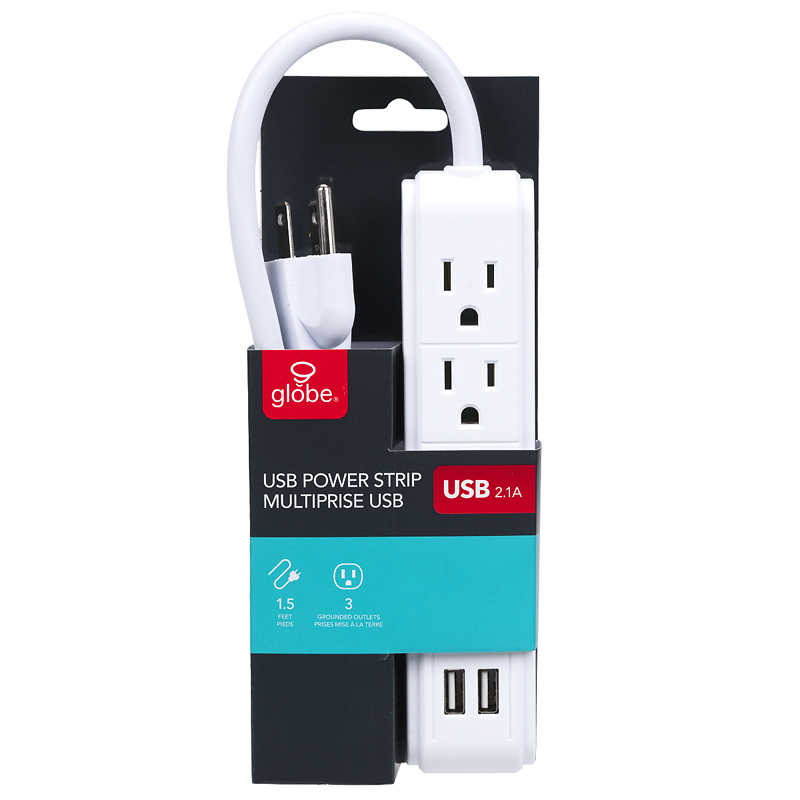 Globe Power Strip with 2 USB + 3 Outlets - 78084