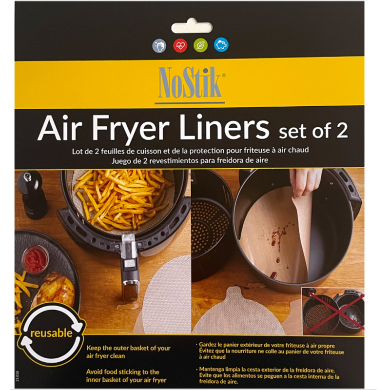 NoStik Dual Basket Air Fryer Liners - Set 2 - 23.5/25.5cm