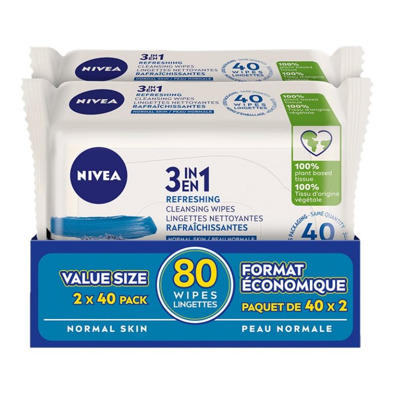 Nivea 3-IN-1 Cleaning Wipes - 2 x 40's
