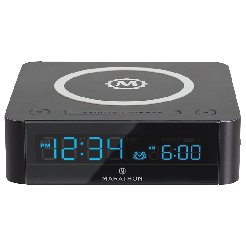 Marathon Compact Wireless Fast Dual Charging Clock - Black - CL030088BK