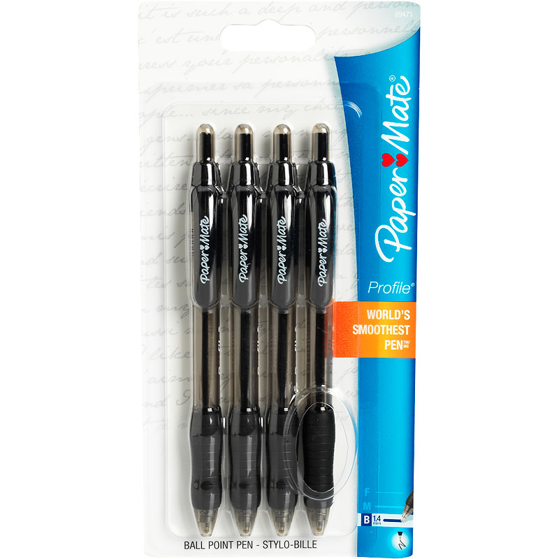 Papermate Profile 1.4mm Ball Point Pens - Black Ink - 4 pack