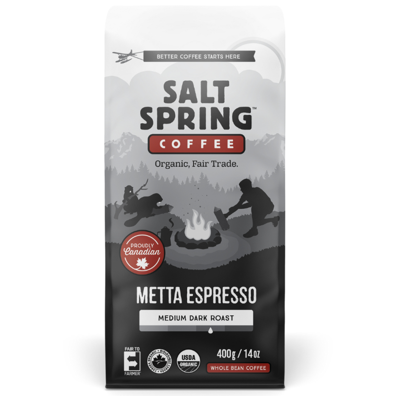 Salt Spring Coffee - Metta Espresso Medium Dark Roast - Whole Bean - 400g