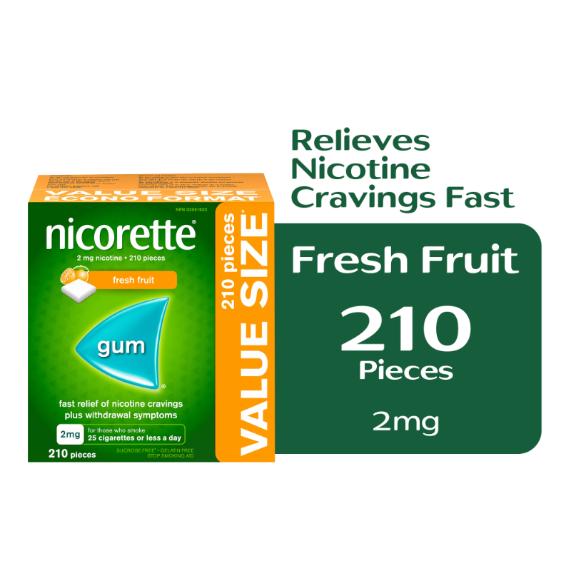 Nicorette Nicotine Gum Stop Smoking Aid - Fresh Fruit - 2mg - 210s