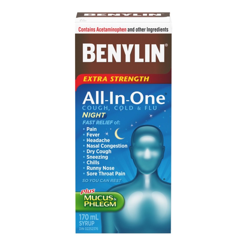Benylin Extra Strength All-In-One Cough, Cold & Flu Night Syrup - 170ml